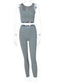 Summer Grey Ribbed Basic Vest and High Waist Legging Set