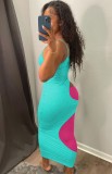 Summer Color Block Cut Out Strap Midi Dress