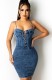 Summer Casual Blue Lace Up Strap Bodycon Denim Dress