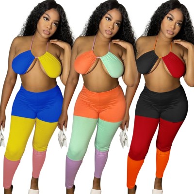 Summer Party Sexy Color Block Bra and Legging Set