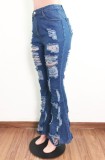 Summer Casual Blue Ripped Damaged High Waist Jeans