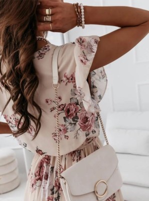 Summer Elegant V-Neck Floral Pleated Skater Dress