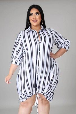 Summer Plus Size Casual Stripes Blouse Dress