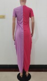 Summer Color Block Casual Loose Long Maxi Dress