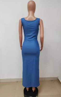 Summer Blue Sleeveless Tight Denim Dress