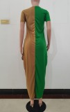 Summer Color Block Casual Loose Long Maxi Dress