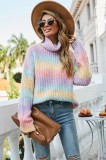 Autumn Turndown Collar Long Sleeve Raibow Pullover Sweater