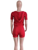 Summer Red Two Piece Fitted Hoody Short Tracksuit