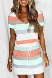 Summer Casual Wide Stripes Short Sleeves Mini Dress