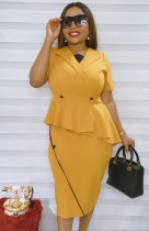 Summer Yellow Official Peplum Midi Dress