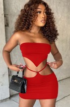 Summer Party Sexy Red Tube Top and Mini Skirt Set