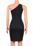 Summer Party Black Sexy Cut Out One Shoulder Mini Bodycon Dress