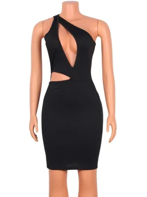 Summer Party Black Sexy Cut Out One Shoulder Mini Bodycon Dress