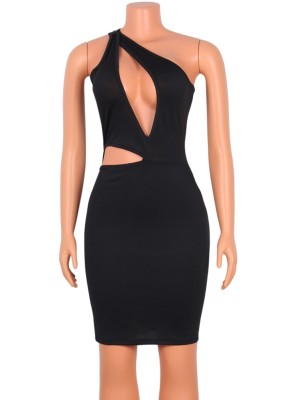 Summer Party Black Sexy Cut Out One Shoulder Mini Bodycon Dress