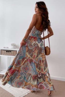 Summer Hawaii Print Halter Long Maxi Dress