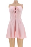 Summer Party Pink Lace Up Sexy Strap Tutu Dress