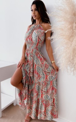 Summer Hawaii Print Halter Long Maxi Dress