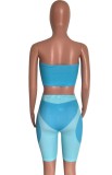 Summer Party Sexy Color Block Bandeau Top and Biker Shorts 2PC Set