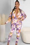 Autumn Classic Floral Long Sleeve Blouse and Matching Pants 2PC Set