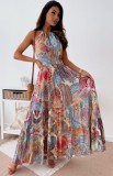 Summer Hawaii Print Halter Long Maxi Dress