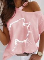 Summer Print Pink Cut Out Stylish Shirt