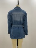 Autumn Blue Washed Long Sleeve Denim Jacket with Matching Belt