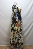 Autumn Plus Size Long Sleeve V-Neck Paints Long Maxi Dress