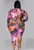 Autumn Plus Size Long Sleeve Tie Dye Midi Dress