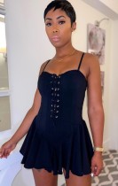 Summer Party Black Lace Up Sexy Strap Tutu Dress