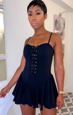 Summer Party Black Lace Up Sexy Strap Tutu Dress