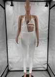 Summer Party Sexy White Cut Out Halter Bodycon Jumpsuit