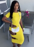 Summer Party Sexy Yellow Cut Out Ripped Midi Dress