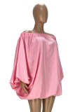 Autumn Casual Pink Off Shoulder Puff Sleeve Short Dress