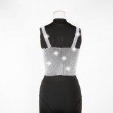Summer Party Black Beaded Sexy Strap Crop Top