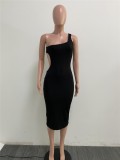 Summer Party Black Sexy Cut Out One Shoulder Tank Dress