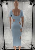 Summer Party Sexy Blue Cut Out Ripped Midi Dress