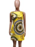 Summer Retro Print Sleeveless Casual Short Dress