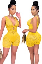 Summer Party Sexy Lace Yellow Sleeveless Bodycon Rompers