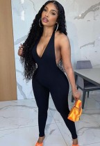 Summer Party Sexy Backless Black Halter Bodycon Jumpsuit