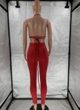 Summer Party Sexy Red Cut Out Halter Bodycon Jumpsuit