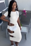 Summer Party Sexy White Cut Out Ripped Midi Dress