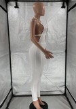 Summer Party Sexy White Cut Out Halter Bodycon Jumpsuit