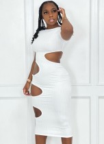 Summer Party Sexy White Cut Out Ripped Midi Dress