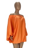 Autumn Casual Orange Off Shoulder Puff Sleeve Short Dress