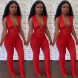 Summer Red Sexy Strings Crop Top and Pants Set