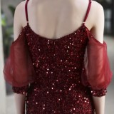 Summer Formal Red Sequins Patch Strap Mermaid Evening Dress