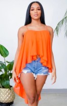 Summer Casual Orange Chiffon Front Short Back Long Strap Tops