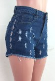 Summer Sexy Hollow Out High Waist Blue Denim Shorts