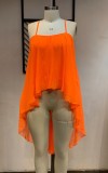 Summer Casual Orange Chiffon Front Short Back Long Strap Tops