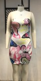 Autumn Plus Size Butterfly Tube Dress with Matching Overalls